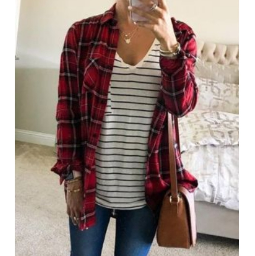 Womens ultra lite button down flannel with Earring